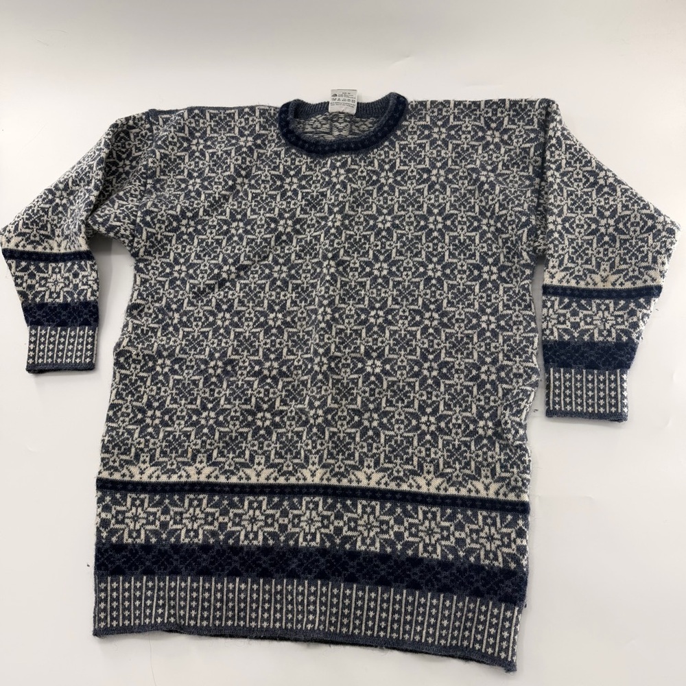 Vintage Dale of Norway Wool Knit Sweater Blue Grey Nordic Pattern Medium Men’s